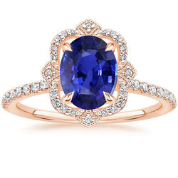 Halo-Ring aus Roségold Ovaler srilankischer Saphir & Diamanten 3,25 Karat