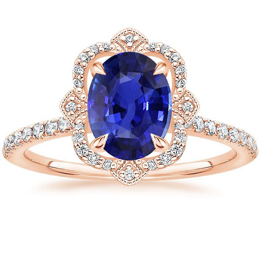 Halo-Ring aus Roségold Ovaler srilankischer Saphir & Diamanten 3,25 Karat - harrychadent.de