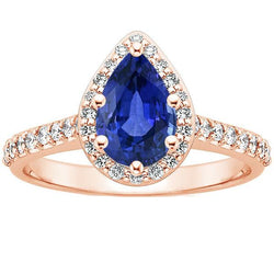 Halo-Ring aus Roségold mit blauem Saphir und Diamanten 3.50 Karat