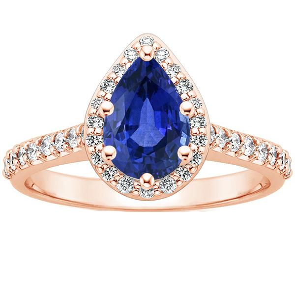 Halo-Ring aus Roségold mit blauem Saphir und Diamanten 3.50 Karat - harrychadent.de