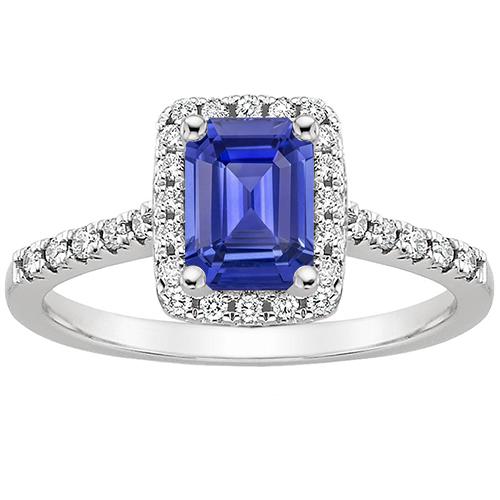 Halo-Ring mit blauem Saphir im Smaragdschliff und Diamant 4,25 Karat - harrychadent.de