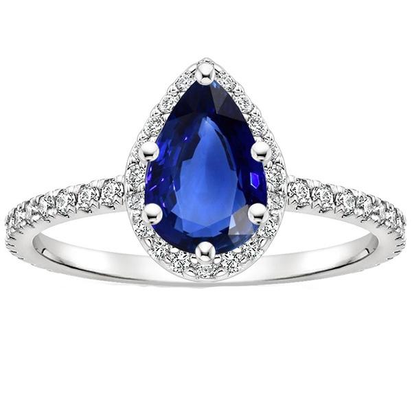 Halo Ring mit srilankischem Saphir im Birnenschliff & Diamanten in Pavé-Fassung 4,75 Karat - harrychadent.de