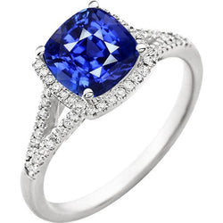 Halo Ringkissen Sri Lankan Saphir 4 Karat Split Shank Schmuck