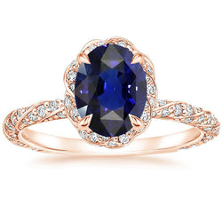 Halo Rose Gold Ring Twist Style Ceylon Saphir & Aus der Erde Abgebauter Natürlicher Diamanten 3,50 Karat