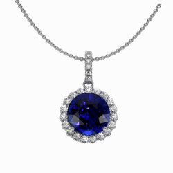 Halo Round Sri Lanka Saphir & Aus der Erde Abgebauter Natürlicher Diamant Anhänger Gold 3,50 Karat
