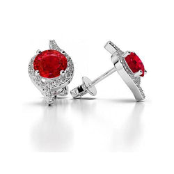 Halo Rubin und Aus der Erde Abgebauter Natürlicher Diamanten Ohrstecker 5,30 ct Weißgold 14K