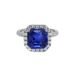 Halo Runden Aus der Erde Abgebauter Natürlicher Diamant & Asscher Cut Blue Saphir Ring 5,75 Karat Neu
