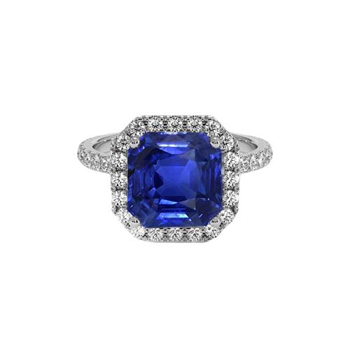 Halo Runden Diamant & Asscher Cut Blue Saphir Ring 5,75 Karat Neu - harrychadent.de