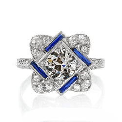Halo Saphir Ring alter Bergmann Aus der Erde Abgebauter Natürlicher Diamant Goldschmuck 3.50 Karat Milgrain