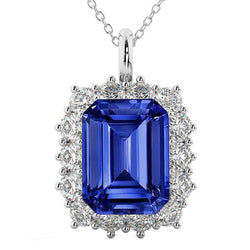 Halo-Smaragd-Ceylon-Saphir-Anhänger und Aus der Erde Abgebauter Natürlicher Diamantkette 8,25 Karat