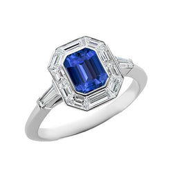 Halo Smaragd Ceylon Saphir Ring 3.50 Karat Aus der Erde Abgebauter Natürlicher Diamant Damenschmuck