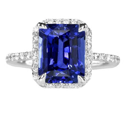 Halo Smaragd Ceylon Saphir Ring Krappenbesatz Aus der Erde Abgebauter Natürlicher Diamanten 4,50 Karat