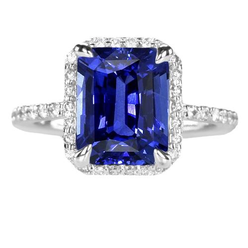 Halo Radiant Ceylon Saphir Ring Krappenbesatz Diamanten 4,50 Karat - harrychadent.de