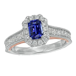 Halo Smaragd Ceylon Sapphire Ring & runde Aus der Erde Abgebauter Natürlicher Diamantakzente 3,50 Karat