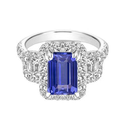Halo Smaragd Aus der Erde Abgebauter Natürlicher Diamant & Ceylon Saphir Ring 3,50 Karat mit Akzenten
