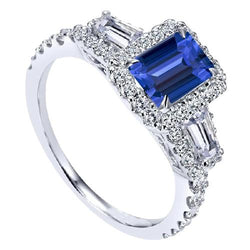 Halo Smaragd Ehering Blauer Saphir Baguette Aus der Erde Abgebauter Natürlicher Diamanten 3,50 Karat