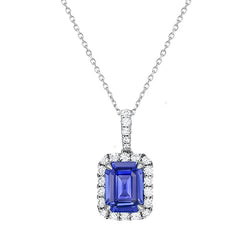 Halo-Smaragd-Saphir-Anhänger mit runden Aus der Erde Abgebauter Natürlicher Diamanten und einer Kette von 1,75 Karat