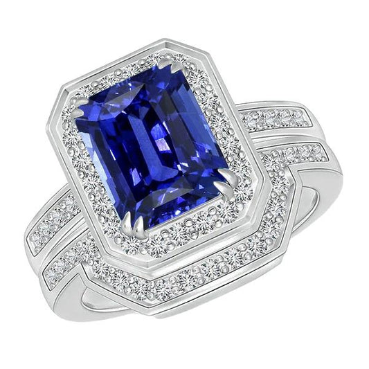 Halo Radiant Saphir Ehering Set Weißgold Diamanten 4,50 Karat - harrychadent.de