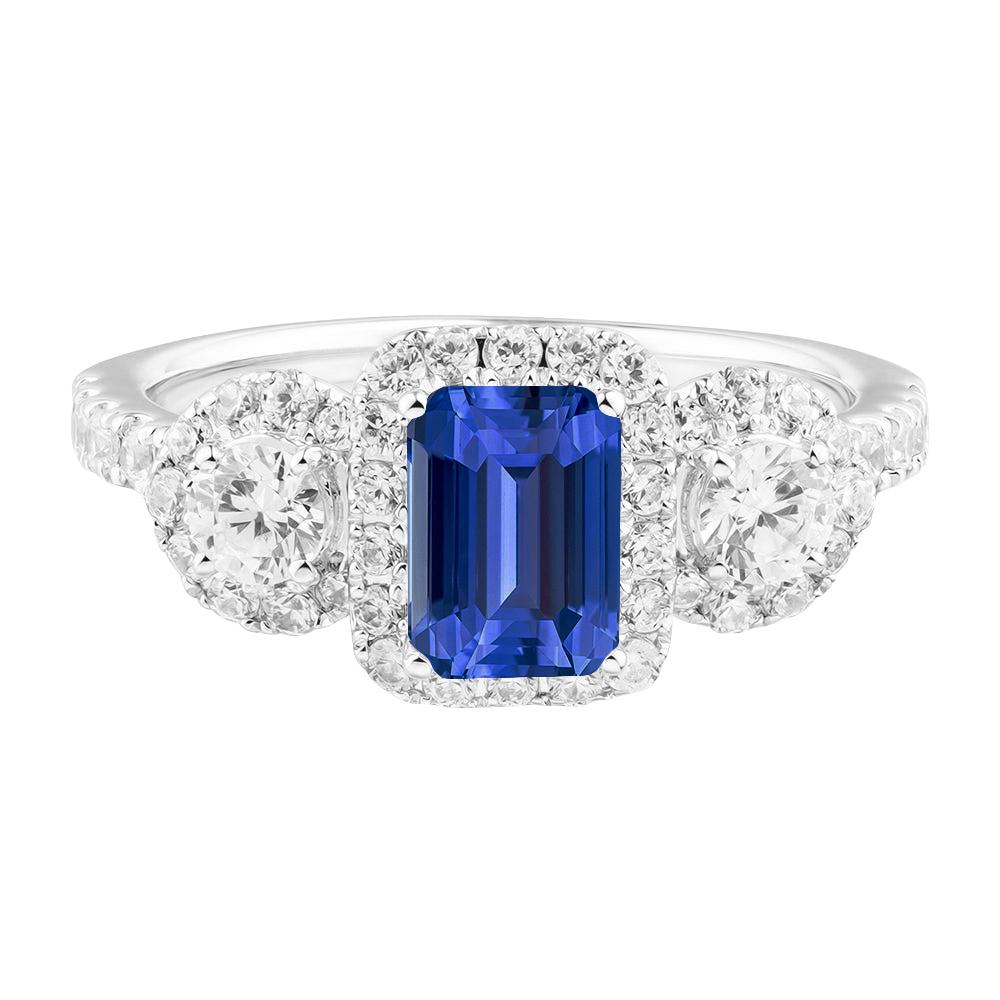 Halo Smaragd Saphir Ring 4,50 Karat runder Diamant Goldschmuck - harrychadent.de