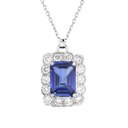 Halo-Smaragdblauer Saphir & Diamant-Anhänger Blumenstil 4,25 Karat