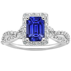 Halo Split Shank Ring Smaragd Ceylon Saphir & Aus der Erde Abgebauter Natürlicher Diamanten 4,50 Karat