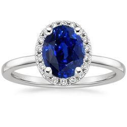 Halo Sri Lanka Saphir Ehering 3,50 Karat Weißgold