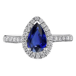 Halo Srilanka Saphir Birnenförmiger Ring & Aus der Erde Abgebauter Natürlicher Diamanten 3,50 Karat