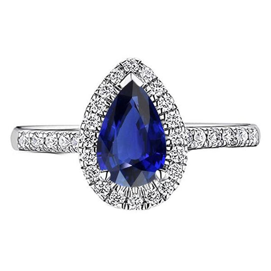 Halo Srilanka Saphir Birnenförmiger Ring & Diamanten 3,50 Karat - harrychadent.de