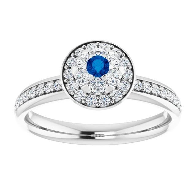 Halo Style Diamant runder blauer Saphir 1,80 Karat Jubiläumsring - harrychadent.de