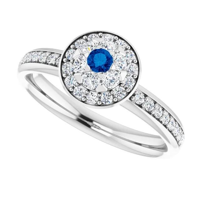 Halo Style Diamant runder blauer Saphir 1,80 Karat Jubiläumsring - harrychadent.de