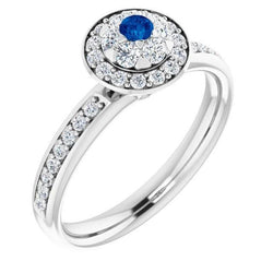Halo Style Diamant runder blauer Saphir 1,80 Karat Jubiläumsring