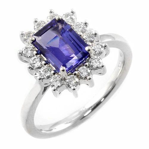Halo Tansanit und Diamanten 6,35 Karat Ring Weißgold 14K - harrychadent.de