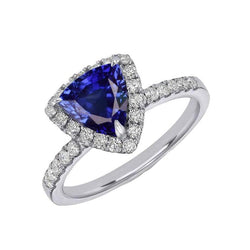 Halo Trillion Blue Saphir Ring & Akzente Diamanten 3 Karat
