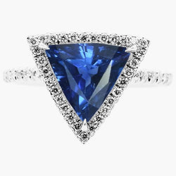 Halo Trillion Saphir Ring 5 Karat Pave Set Aus der Erde Abgebauter Natürlicher Diamant Akzente Gold 14K