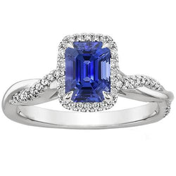 Halo Twist Ring Style Smaragd Ceylon Saphir & Aus der Erde Abgebauter Natürlicher Diamanten 4,25 Karat