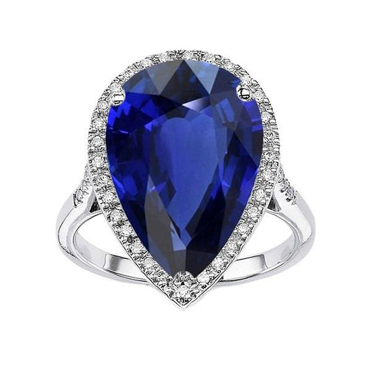 Halo Verlobungsring Birne Ceylon Saphir & Diamanten 5 Karat - harrychadent.de