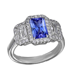 Halo Verlobungsring Blauer Saphir 4,50 Karat Smaragd & Runder Diamant