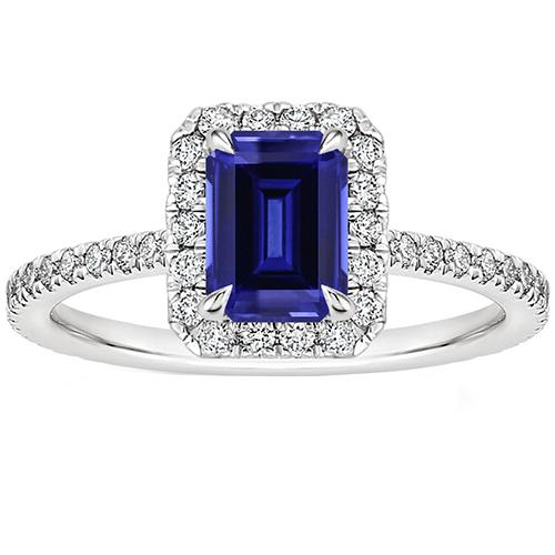 Halo Verlobungsring Smaragdschliff Ceylon Saphir & Diamant 4,25 Karat - harrychadent.de