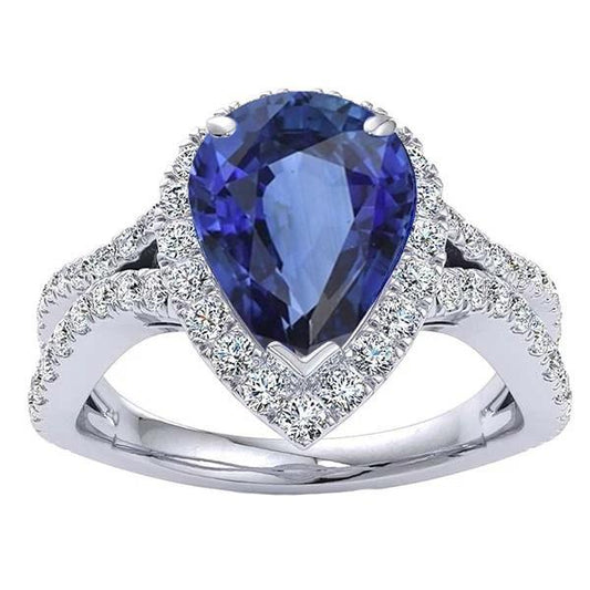 Halo Verlobungsring Split Shank Blauer Saphir & Diamanten 6.50 Karat - harrychadent.de