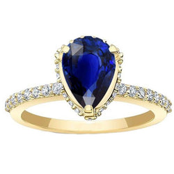 Halo Verlobungsring Tiefblauer Saphir & Pave Aus der Erde Abgebauter Natürlicher Diamanten 5 Karat