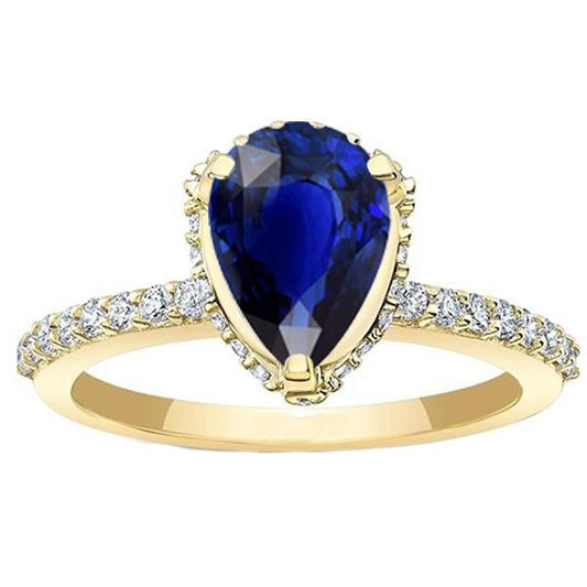 Halo Verlobungsring Tiefblauer Saphir & Pave Diamanten 5 Karat - harrychadent.de