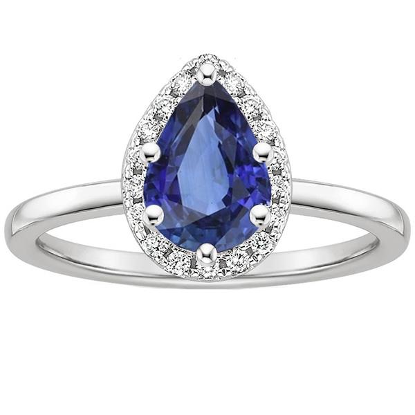 Halo Weißgold Ring Birne Blauer Saphir & Diamanten 4 Karat - harrychadent.de