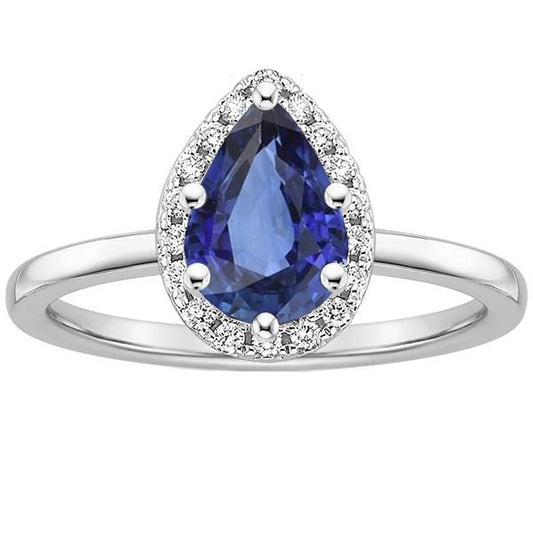 Halo Weißgold Ring Birne Blauer Saphir & Diamanten 4 Karat - harrychadent.de