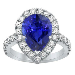 Halo Weißgold Ring Birne Sri Lanka Saphir & Diamanten 6 Karat