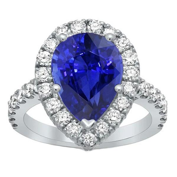 Halo Weißgold Ring Birne Sri Lanka Saphir & Diamanten 6 Karat - harrychadent.de