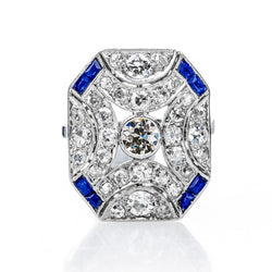 Halo alter Bergmann Diamant Edelstein Ring Blauer Saphir Lünette 3.50 Karat