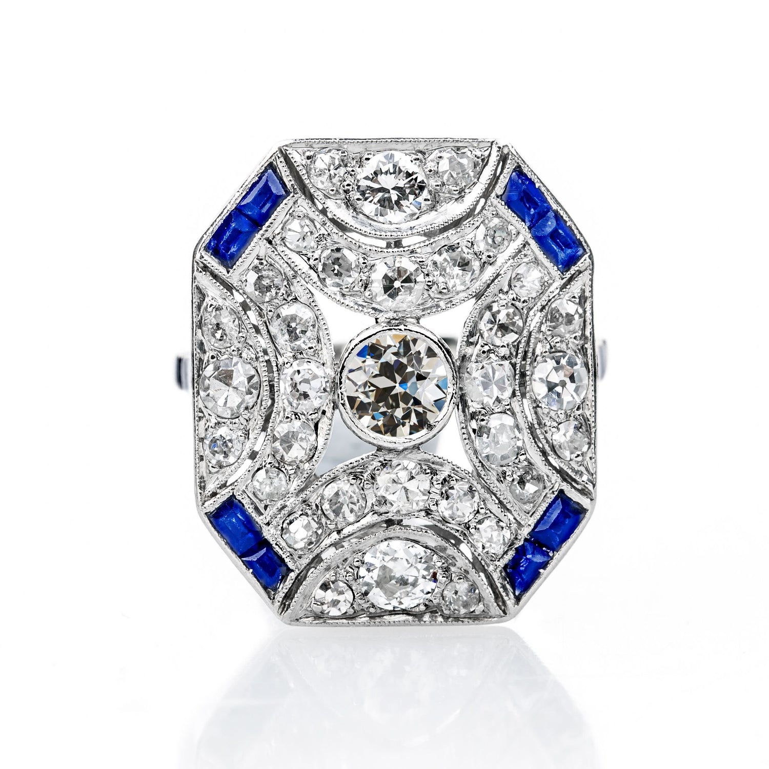 Halo alter Bergmann Diamant Edelstein Ring Blauer Saphir Lünette 3.50 Karat - harrychadent.de