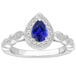 Halo mit runden Aus der Erde Abgebauter Natürlicher Diamantakzenten Ring Blauer Saphir 3 Karat