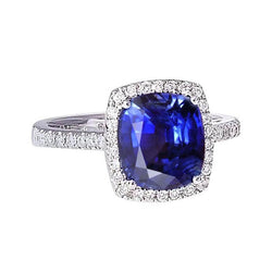 Halo srilankischer Saphir und Aus der Erde Abgebauter Natürlicher Diamant Weißgold 14K Ring 7.80 Ct