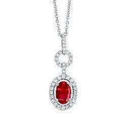 Halskette Anhänger 3 Karat Roter Rubin Und Aus der Erde Abgebauter Natürlicher Diamanten Gold 14K Weiß